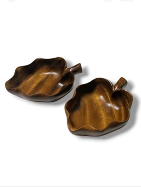Vintage Monkey Pod Wood Leaf Bowls